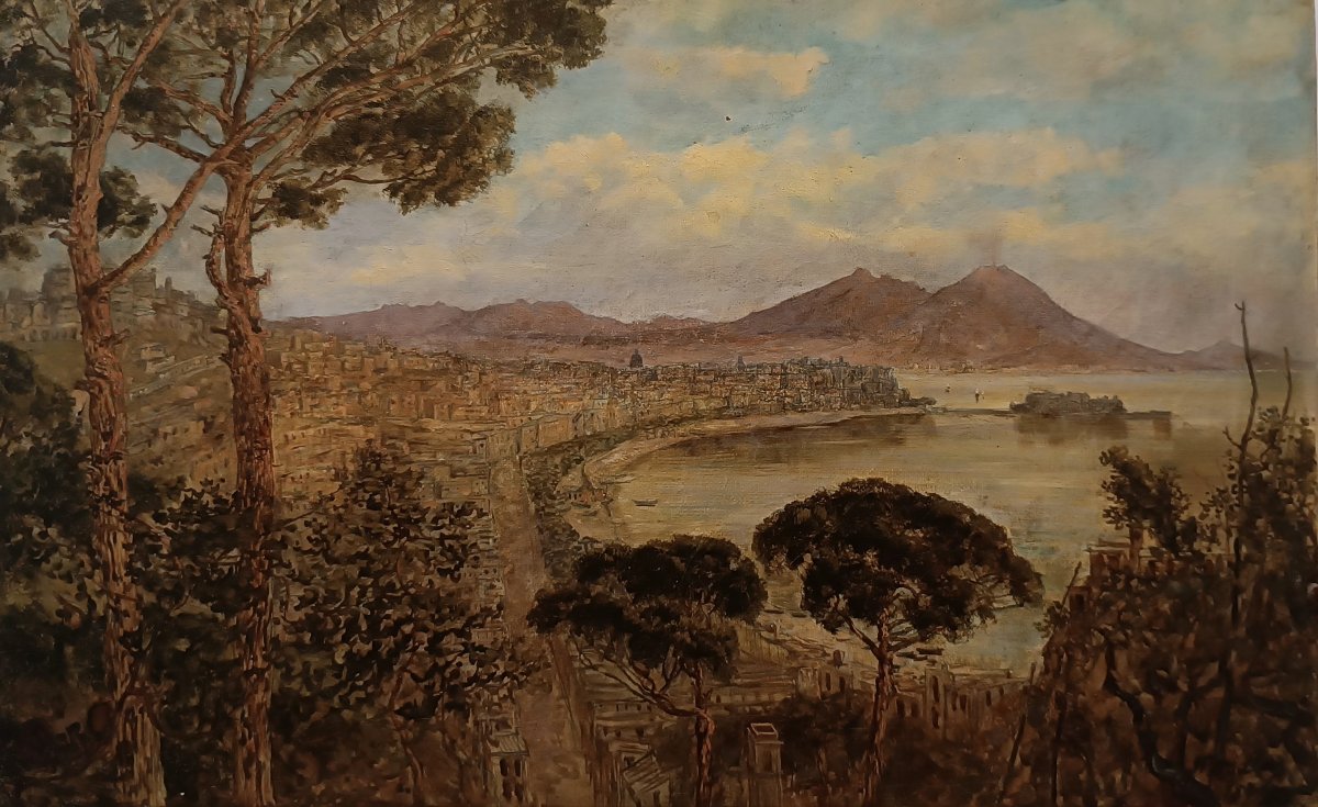  Second Half Of The 19th Century Painting Of The Gulf Of Naples By J.h. Bradely-photo-2