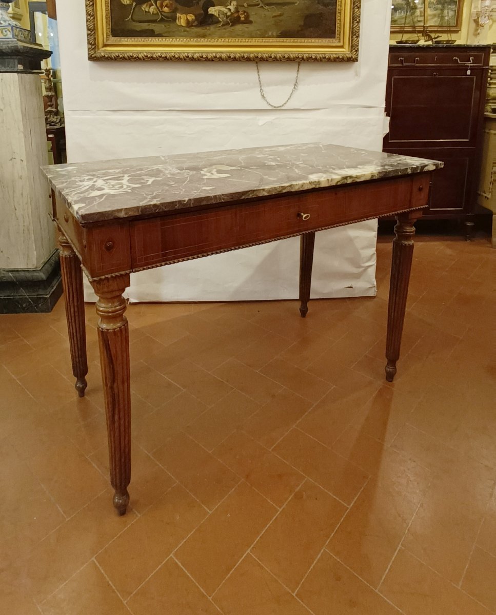 CONSOLE EN MARBRE FLEUR DE PÊCHER NAPOLÉON III MILIEU DU 19ème SIÈCLE-photo-2