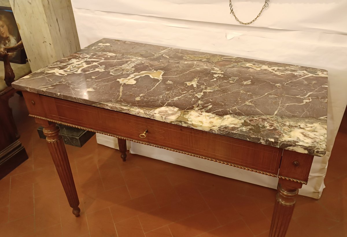 CONSOLE EN MARBRE FLEUR DE PÊCHER NAPOLÉON III MILIEU DU 19ème SIÈCLE-photo-1