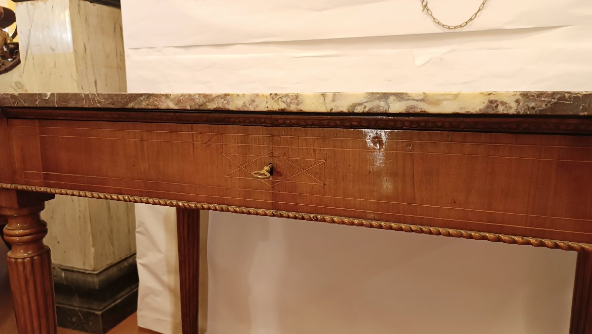 CONSOLE EN MARBRE FLEUR DE PÊCHER NAPOLÉON III MILIEU DU 19ème SIÈCLE-photo-5