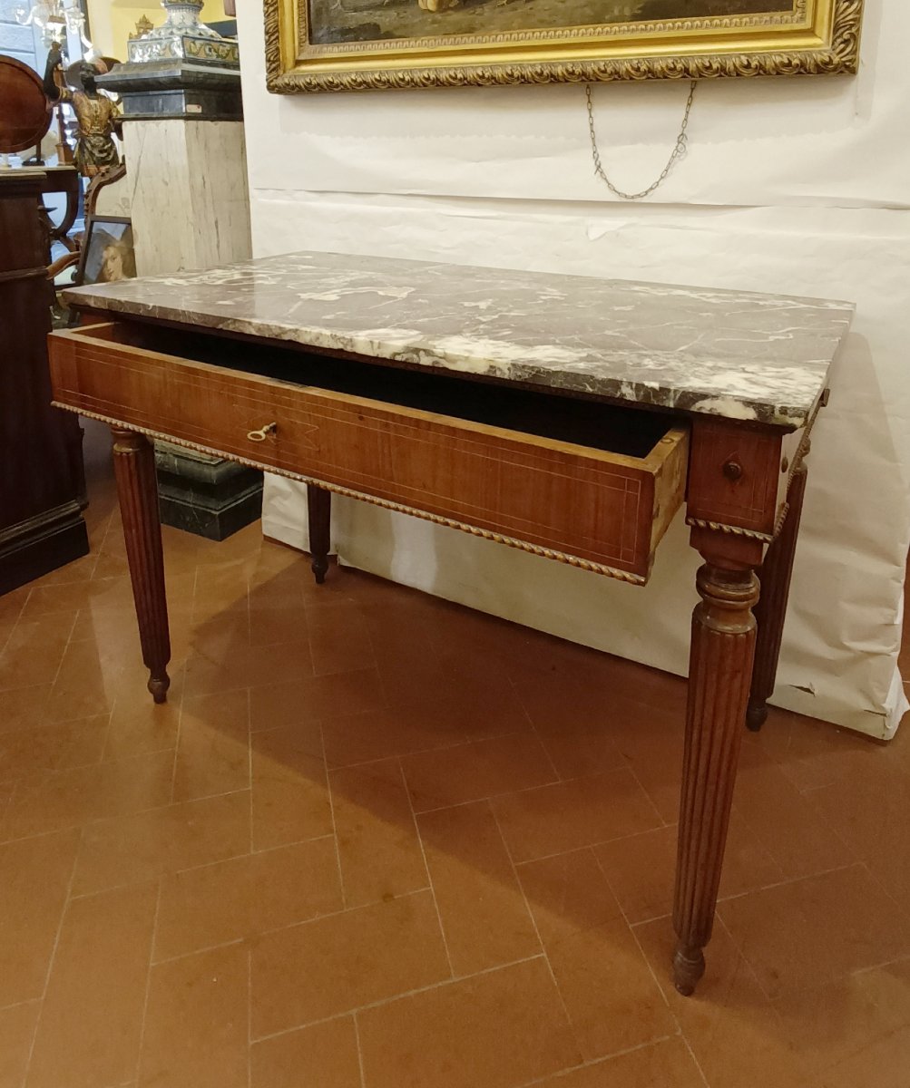 CONSOLE EN MARBRE FLEUR DE PÊCHER NAPOLÉON III MILIEU DU 19ème SIÈCLE-photo-6