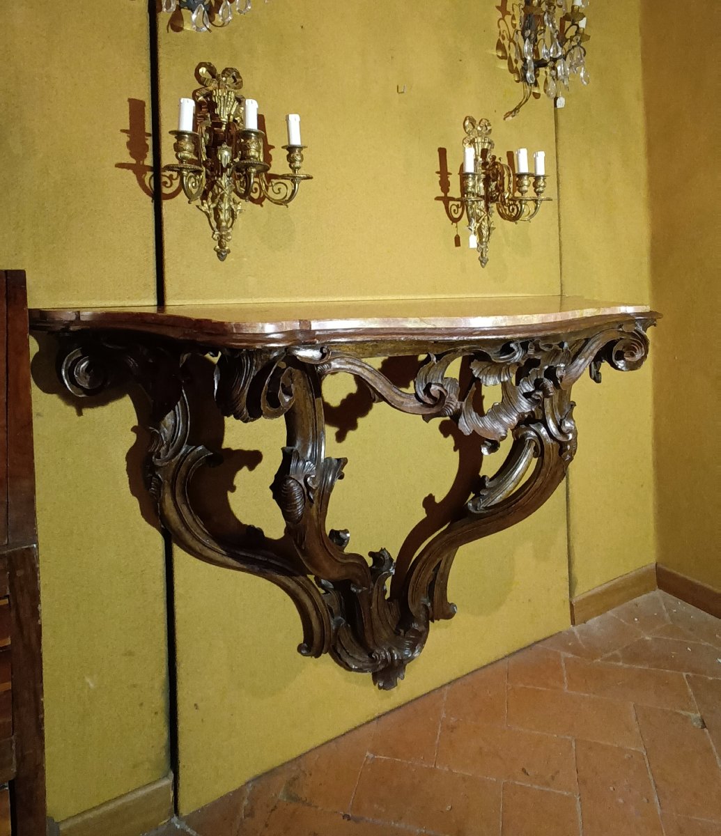 CONSOLE MURALE LOUIS XV EN NOYER ET MARBRE MILIEU DU 18ème SIÈCLE-photo-3