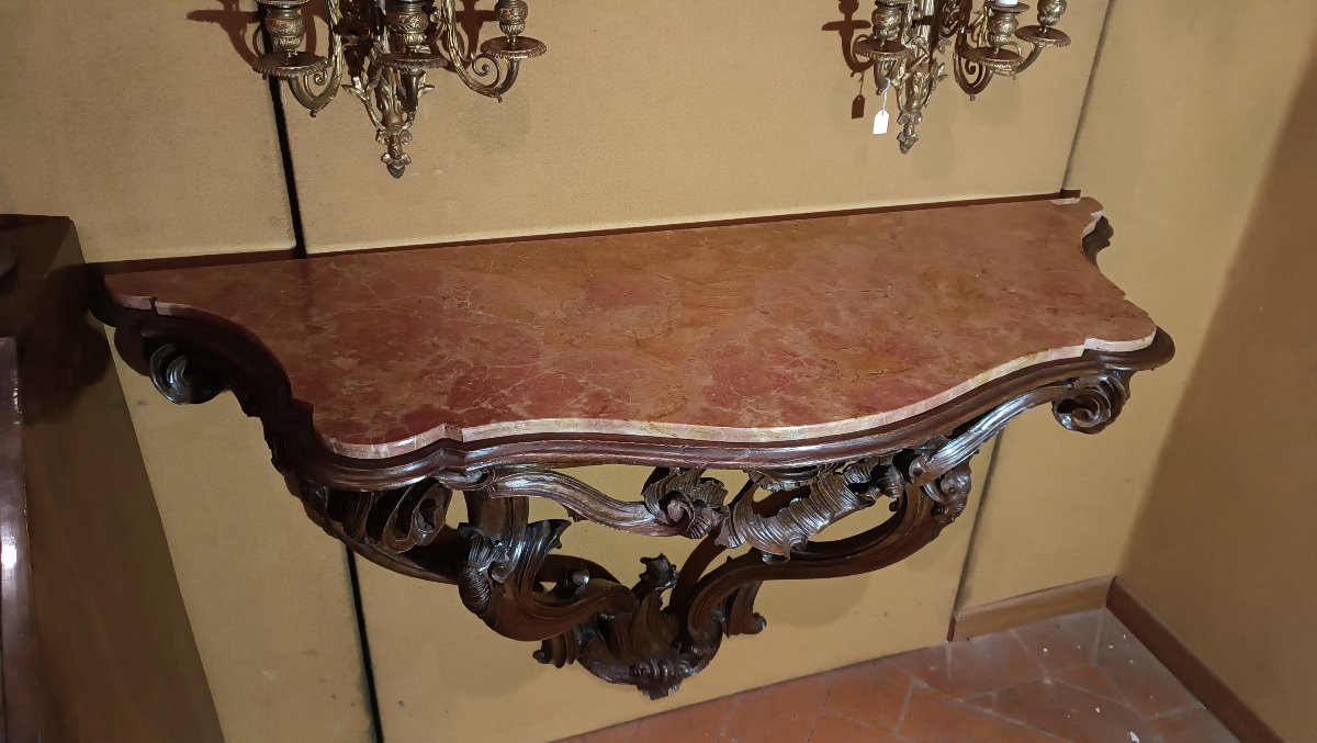 CONSOLE MURALE LOUIS XV EN NOYER ET MARBRE MILIEU DU 18ème SIÈCLE-photo-5