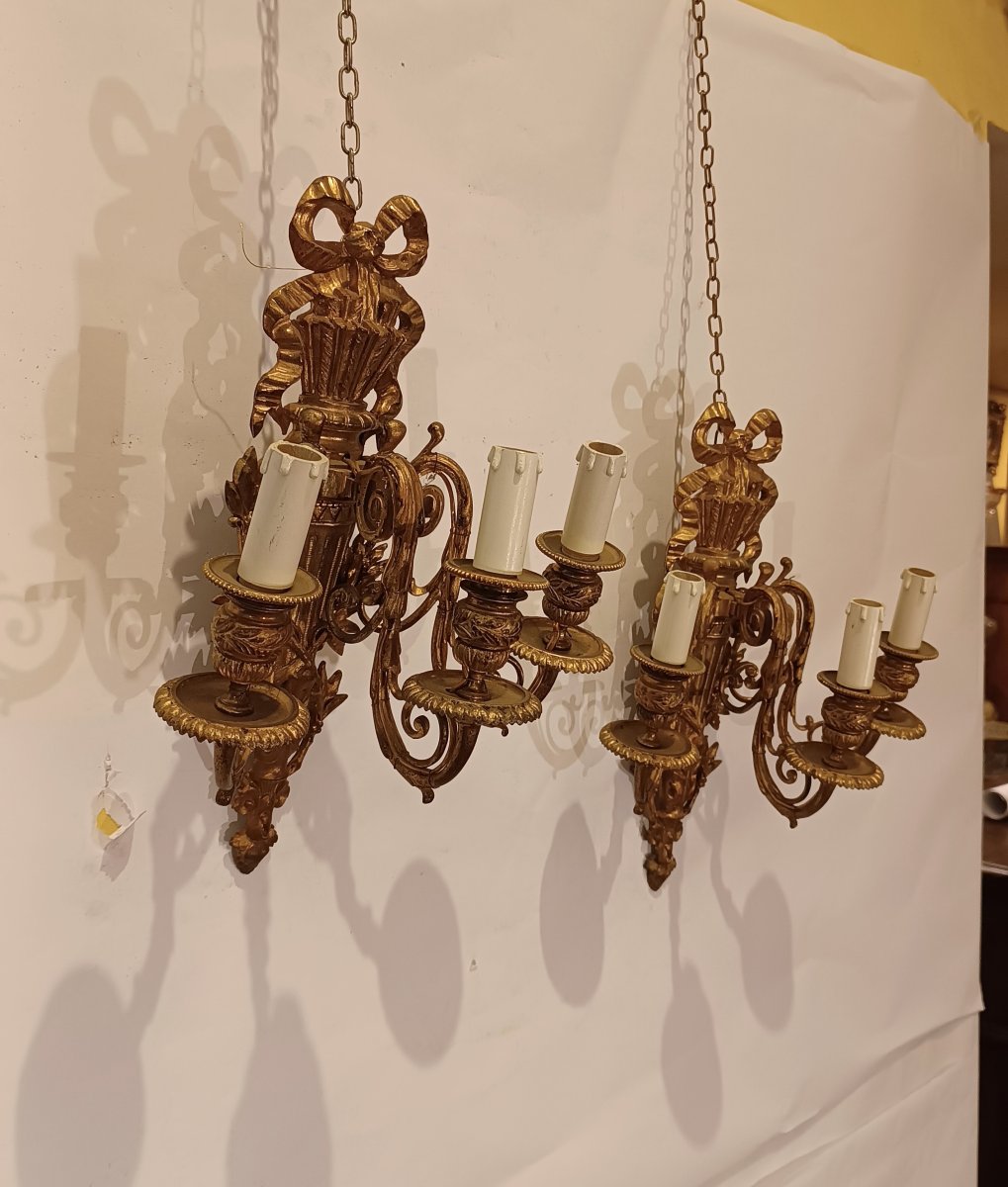PAIRE D'APPLIQUES EN BRONZE DORÉ SECONDE MOITIÉ DU 19ème SIÈCLE-photo-3