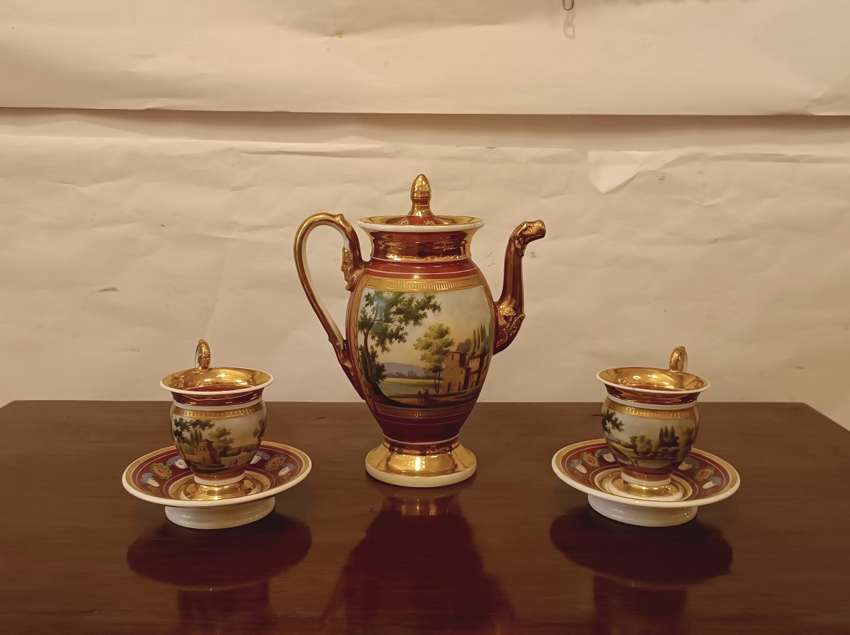 First Half Of The 19th Century Porcelain Tête à Tête Coffee Set-photo-1