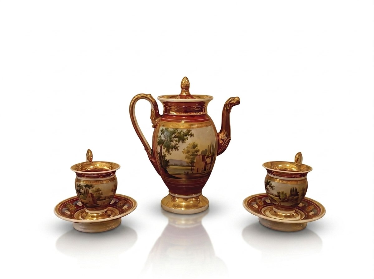 First Half Of The 19th Century Porcelain Tête à Tête Coffee Set