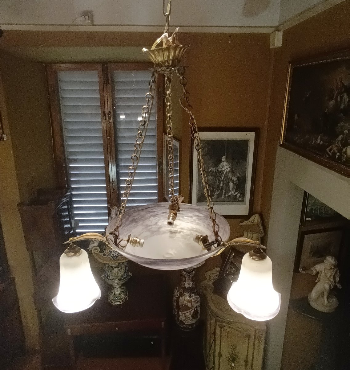 LUSTRE ART NOUVEAU EN VERRE DÉBUT DU 20ème SIÈCLE-photo-2