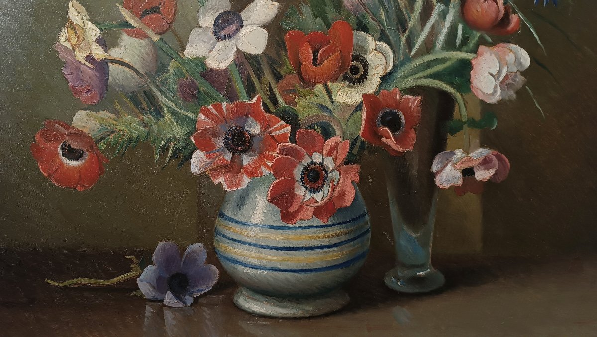 Mid-20th Century Pair Of Flower Paintings By Valentino Ghiglia-photo-5