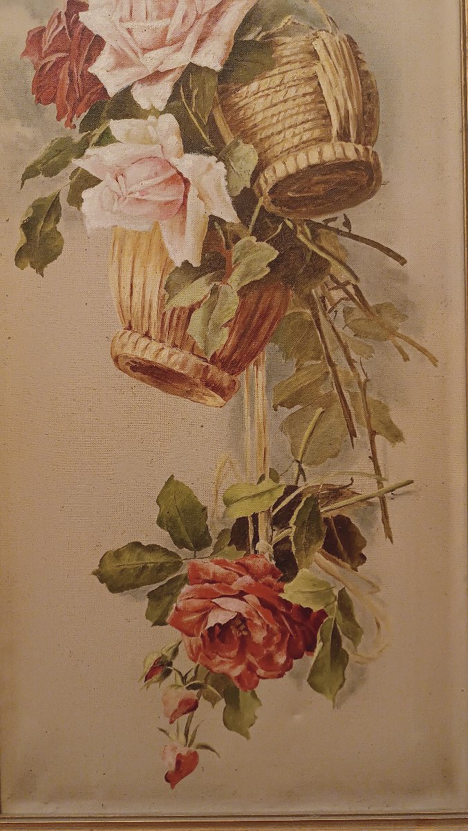  Late 19th-early 20th Century Pair Of Flower Paintings-photo-1