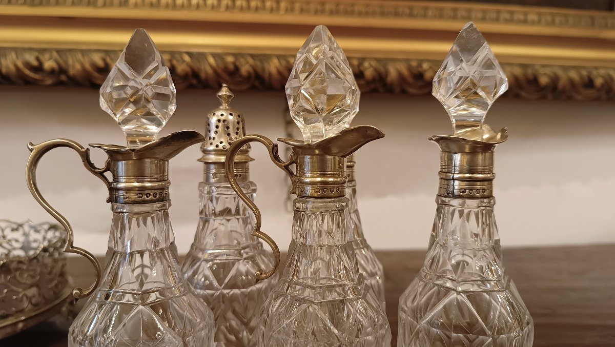 HUILIER EN ARGENT MASSIF ET CRISTAL DE CHESTER MILIEU DU 19ème SIÈCLE-photo-7