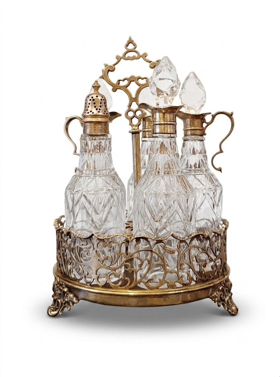HUILIER EN ARGENT MASSIF ET CRISTAL DE CHESTER MILIEU DU 19ème SIÈCLE