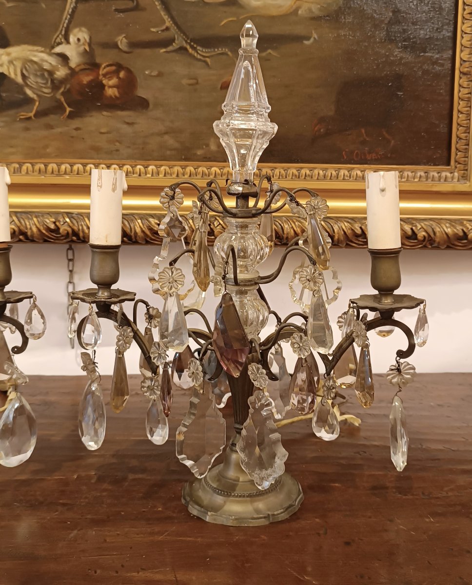 Second Half Of The 19th Century Pair Of Girandolles With Two Lights-photo-2