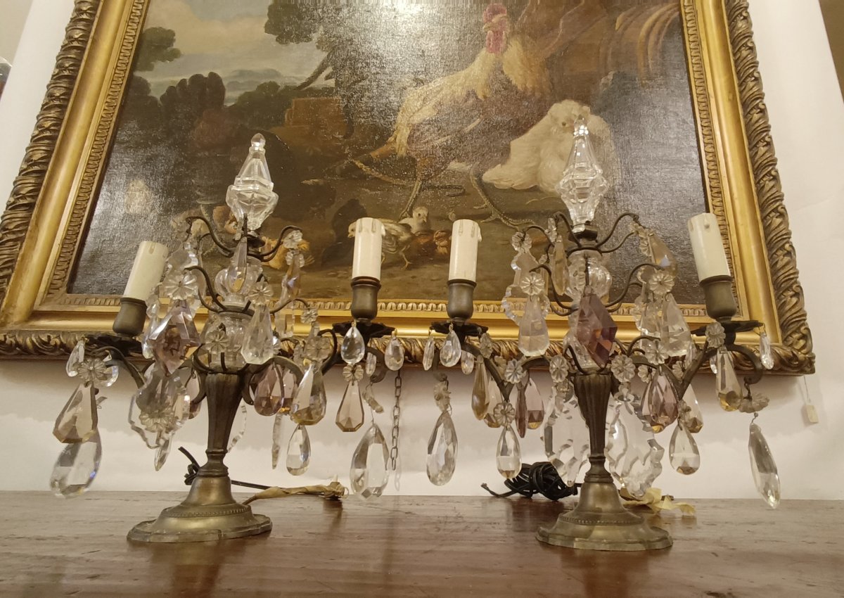 Second Half Of The 19th Century Pair Of Girandolles With Two Lights-photo-3
