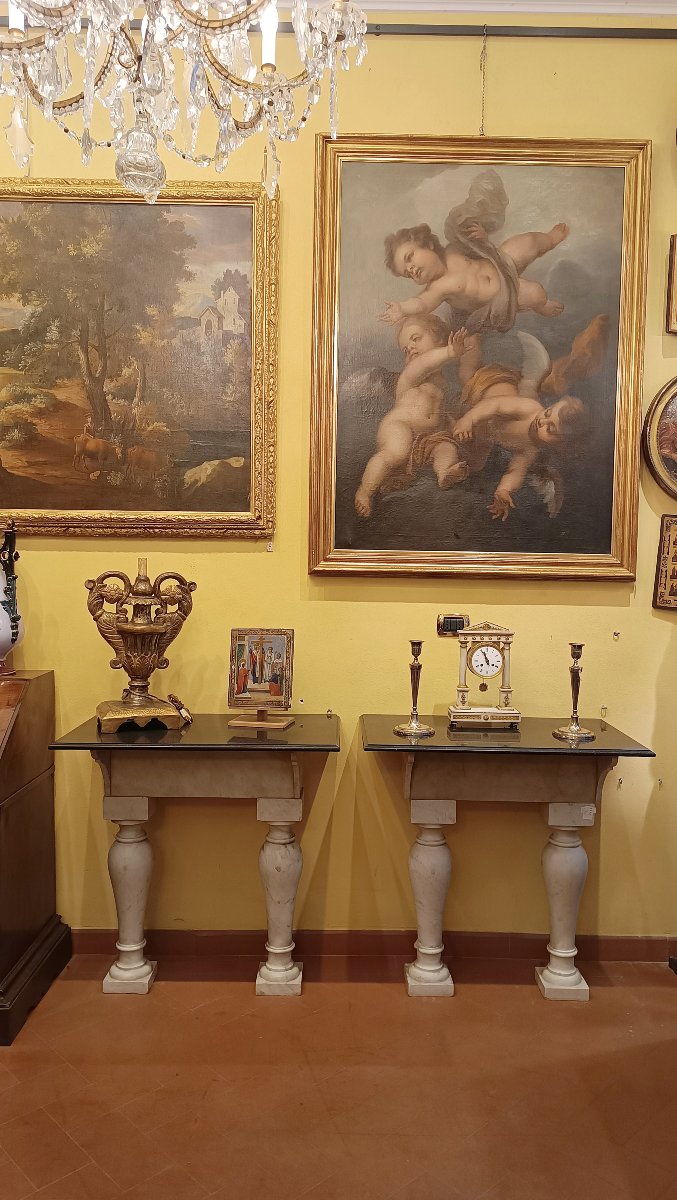 Second Half Of The 19th Century Pair Of Marble Console Tables-photo-2