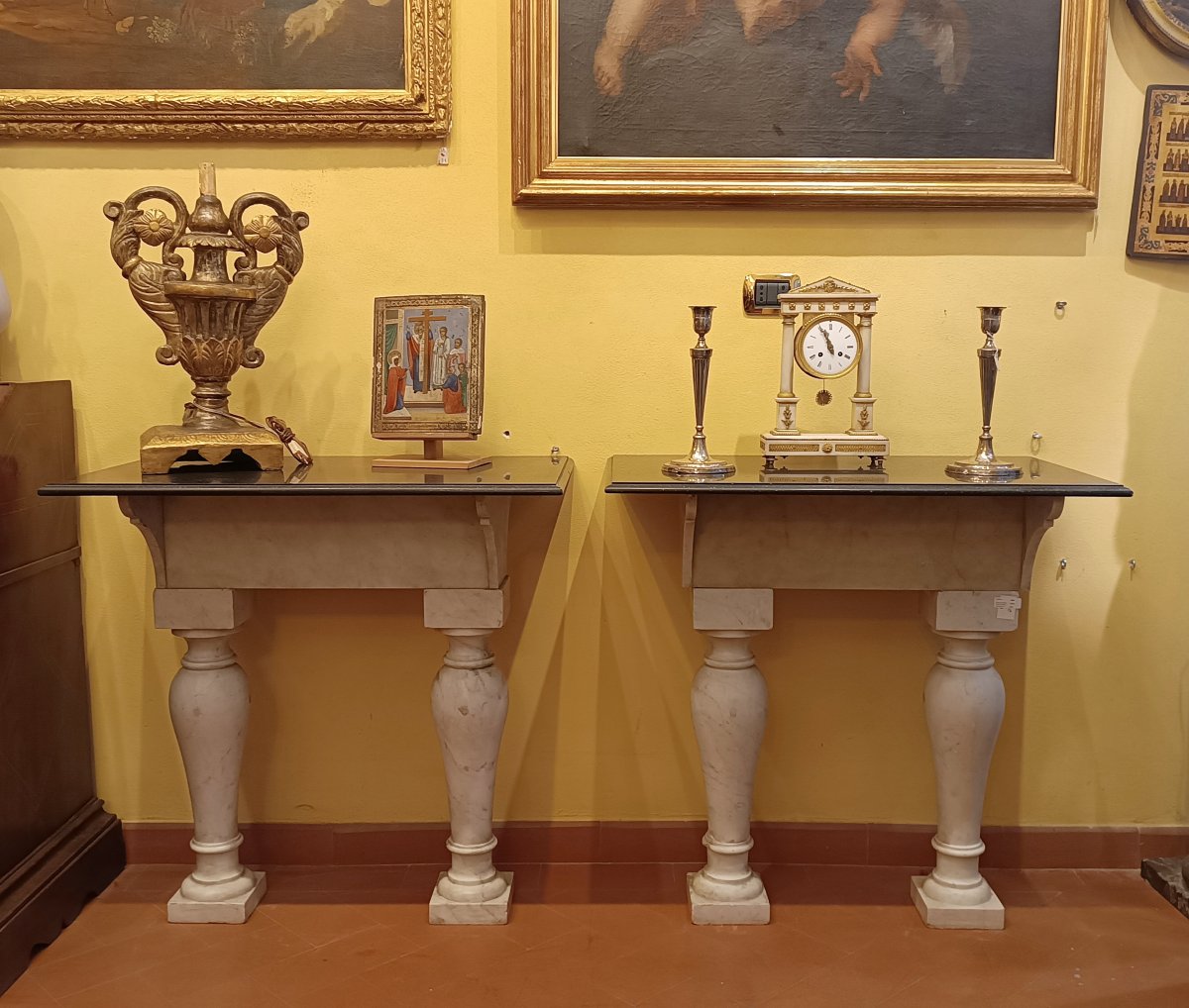 Second Half Of The 19th Century Pair Of Marble Console Tables-photo-3