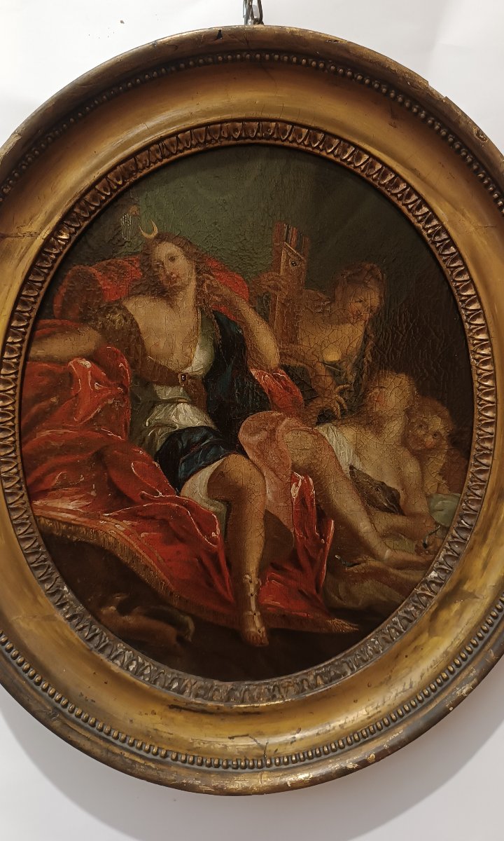 Early 18th Century Painting Of Diana On A Throne-photo-4