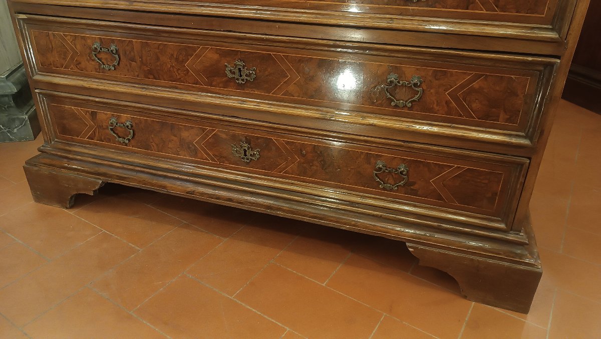 COMMODE À ABATTANT EN NOYER MARQUETÉ FIN 17ème SIÈCLE-photo-7