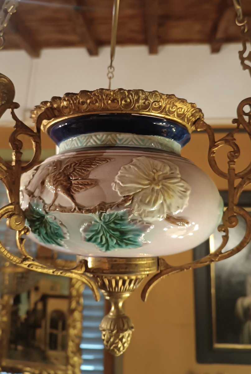 Second Half Of The 19th Century Brass And Porcelain Pendant Chandelier-photo-3