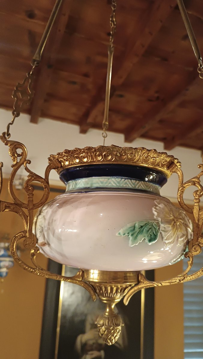 Second Half Of The 19th Century Brass And Porcelain Pendant Chandelier-photo-4