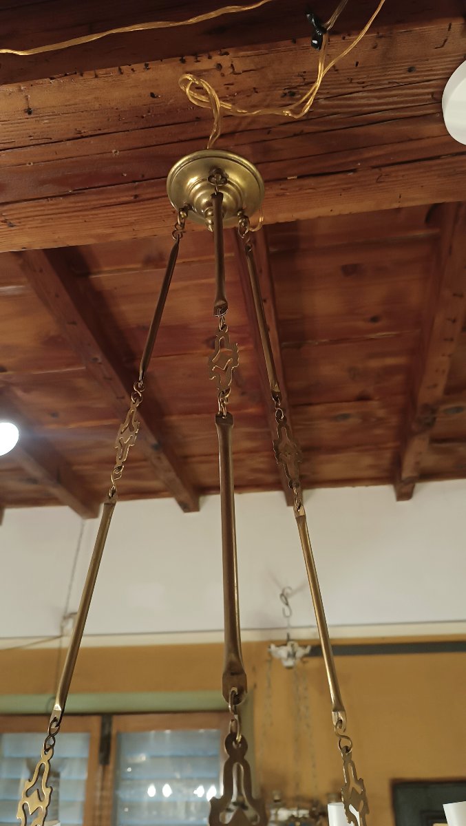 Second Half Of The 19th Century Brass And Porcelain Pendant Chandelier-photo-7