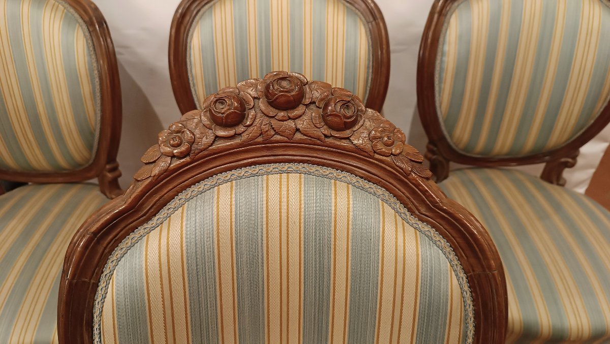 QUATRE CHAISES EN NOYER DE STYLE LOUIS-PHILIPPE MILIEU DU 19ème SIÈCLE-photo-2