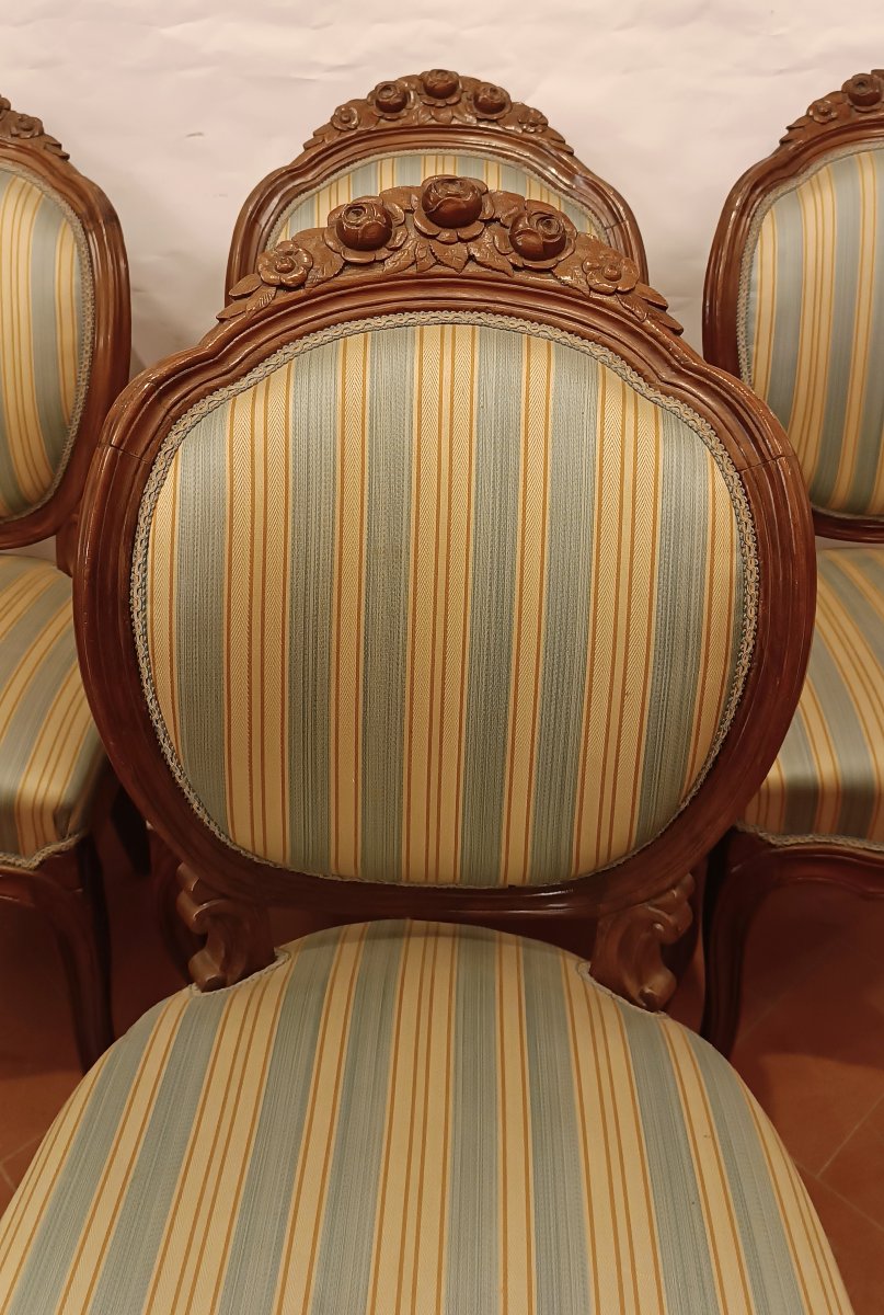 QUATRE CHAISES EN NOYER DE STYLE LOUIS-PHILIPPE MILIEU DU 19ème SIÈCLE-photo-3