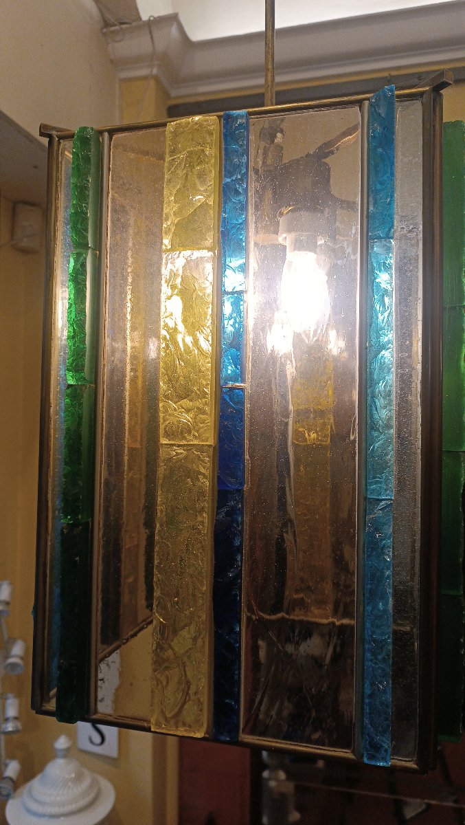 1960s Multicolor Glass Chandelier By Polloni-photo-1
