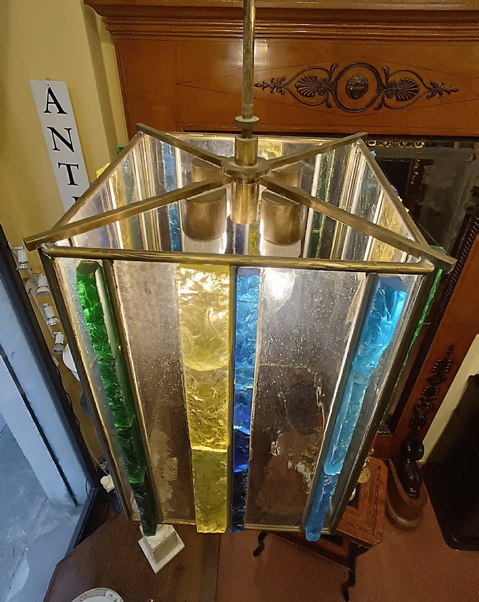 1960s Multicolor Glass Chandelier By Polloni-photo-3