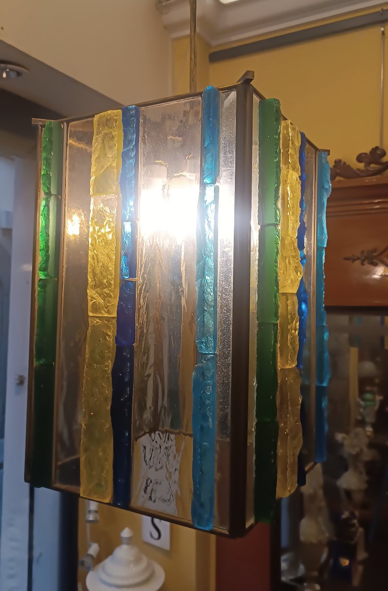 1960s Multicolor Glass Chandelier By Polloni-photo-4