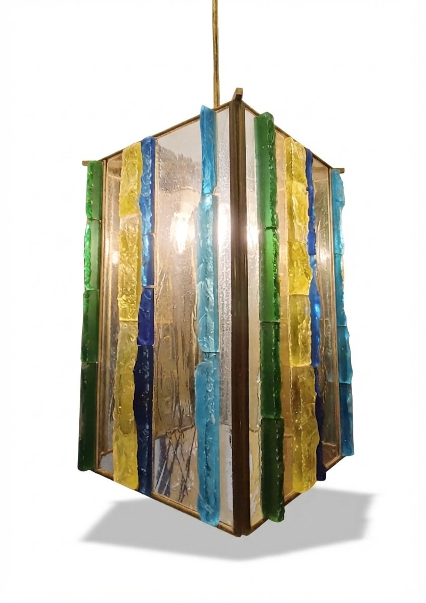 1960s Multicolor Glass Chandelier By Polloni