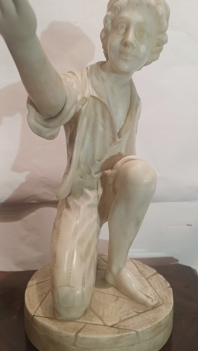 Second Half Of The 19th Century Alabaster Sculpture "boy With Spinning Top" -photo-1