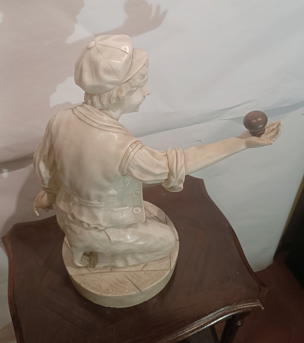 Second Half Of The 19th Century Alabaster Sculpture "boy With Spinning Top" -photo-4