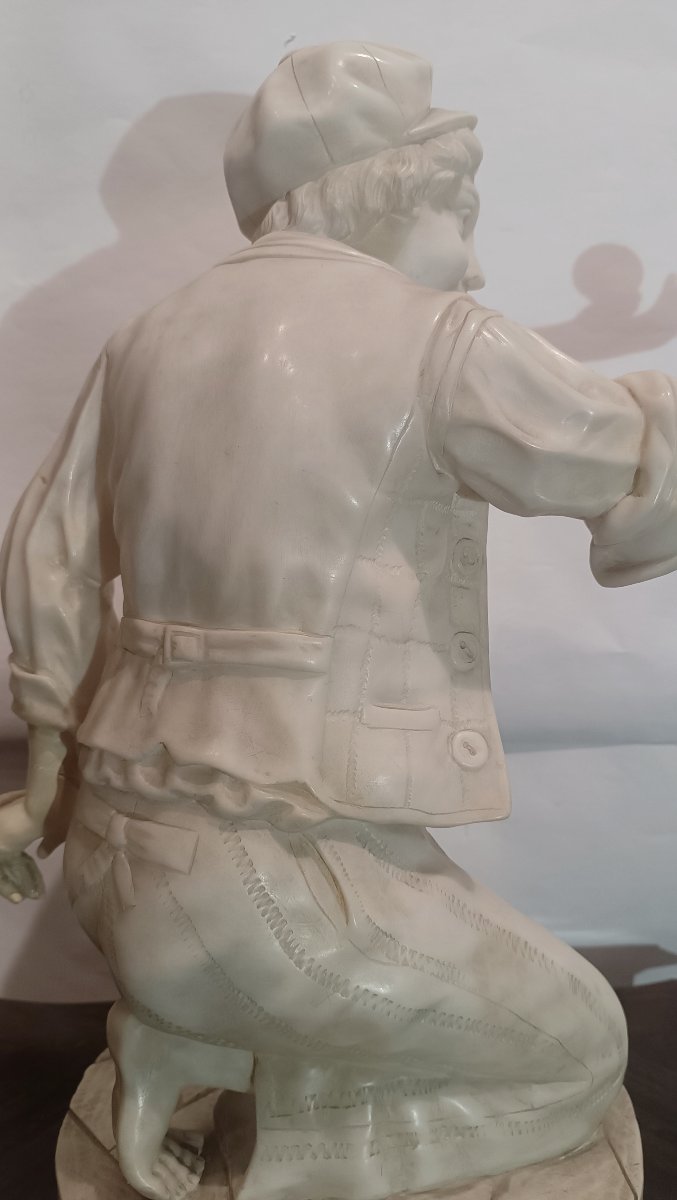 Second Half Of The 19th Century Alabaster Sculpture "boy With Spinning Top" -photo-5