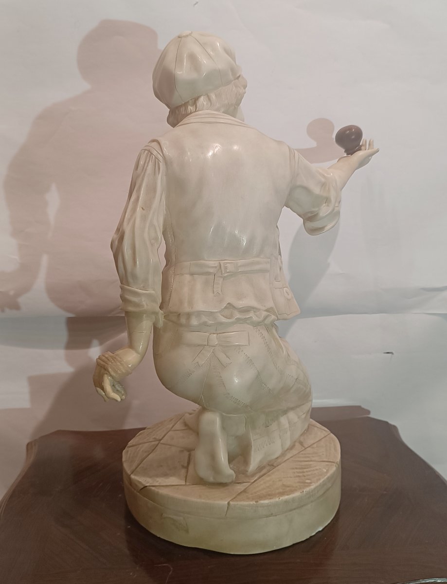 Second Half Of The 19th Century Alabaster Sculpture "boy With Spinning Top" -photo-6