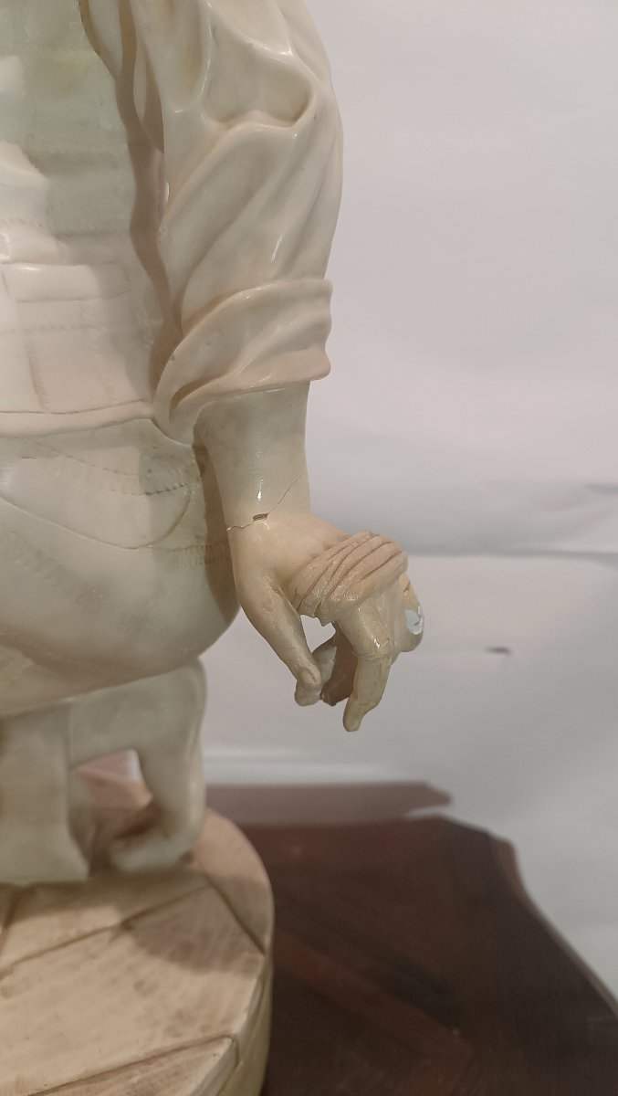 Second Half Of The 19th Century Alabaster Sculpture "boy With Spinning Top" -photo-8