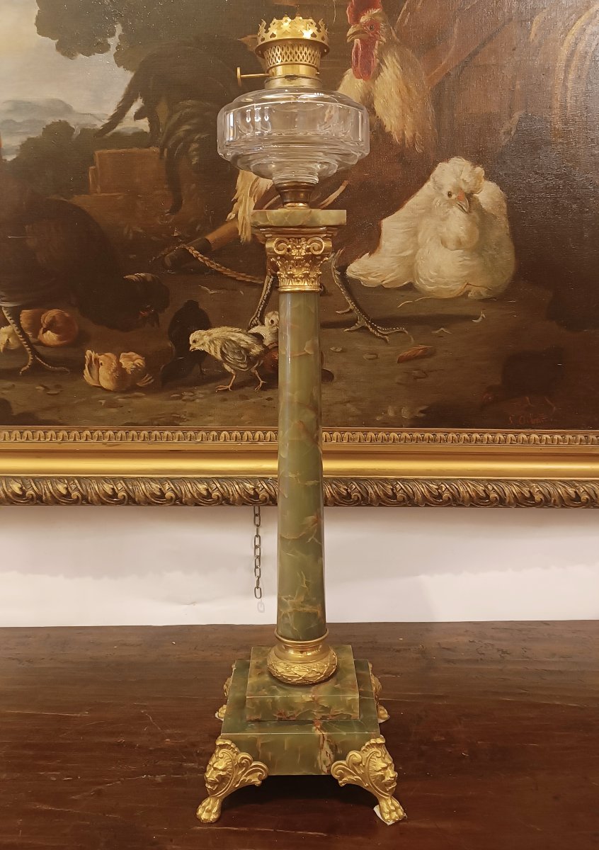 LAMPE À HUILE EN ONYX ET BRONZE DORÉ FIN DU 19ème SIÈCLE-photo-2