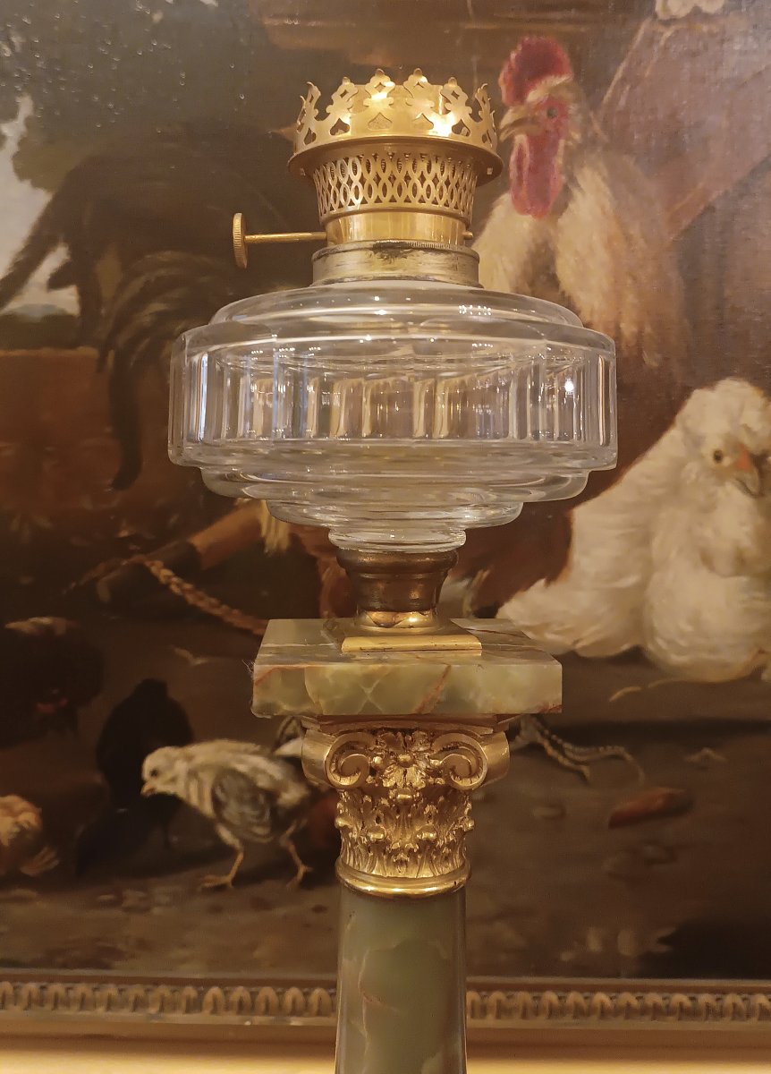 LAMPE À HUILE EN ONYX ET BRONZE DORÉ FIN DU 19ème SIÈCLE-photo-3