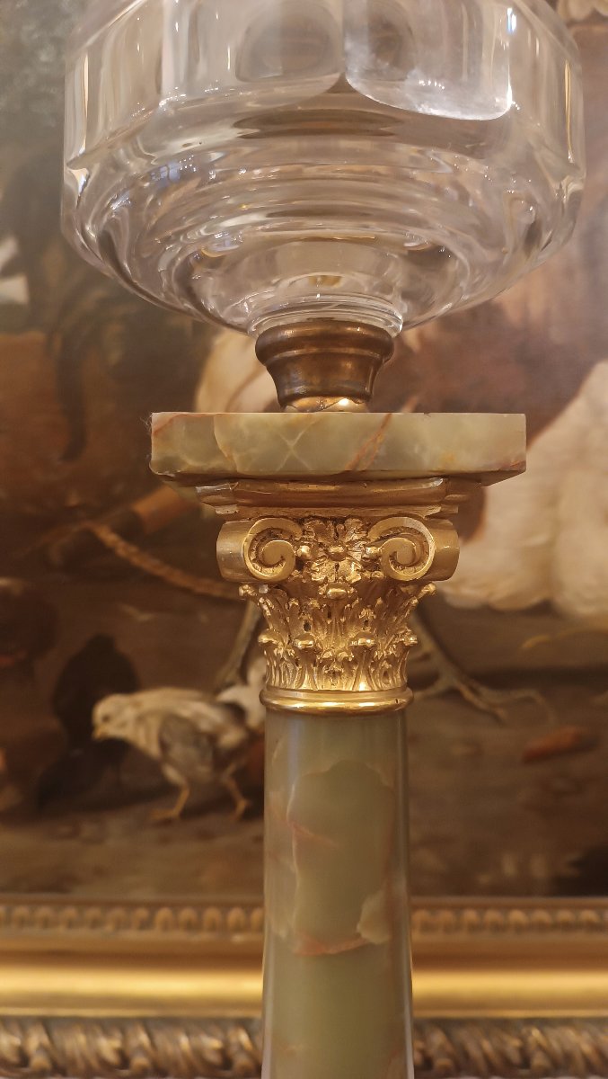 LAMPE À HUILE EN ONYX ET BRONZE DORÉ FIN DU 19ème SIÈCLE-photo-4