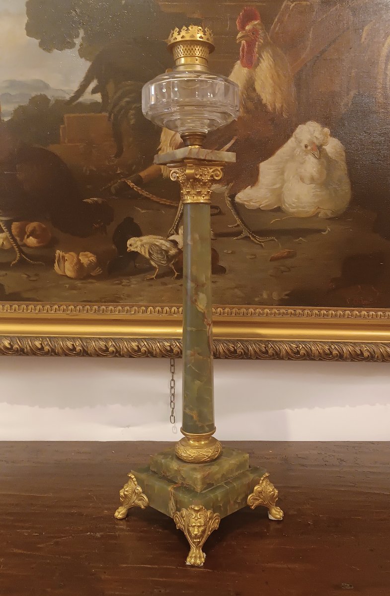 LAMPE À HUILE EN ONYX ET BRONZE DORÉ FIN DU 19ème SIÈCLE-photo-3