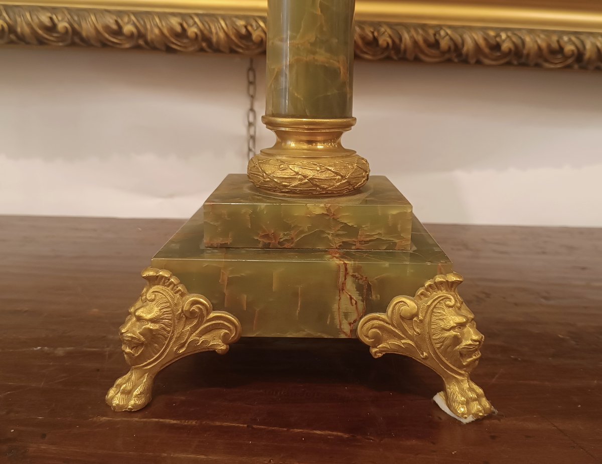 LAMPE À HUILE EN ONYX ET BRONZE DORÉ FIN DU 19ème SIÈCLE-photo-4