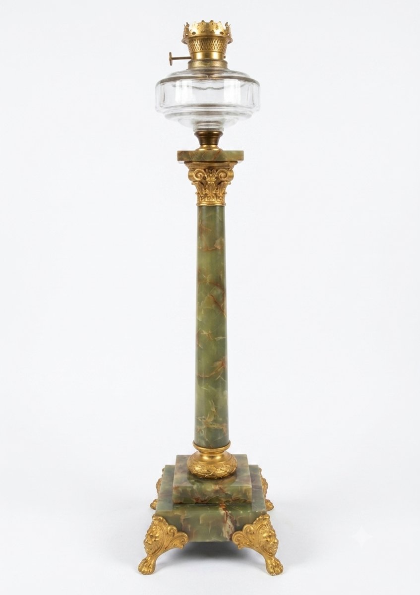 LAMPE À HUILE EN ONYX ET BRONZE DORÉ FIN DU 19ème SIÈCLE