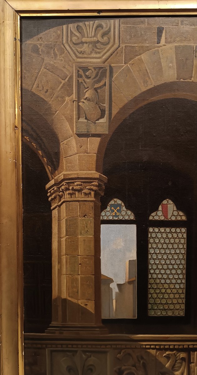 Mid-19th Century Painting Of The Interior Of The Bargello In Florence-photo-3