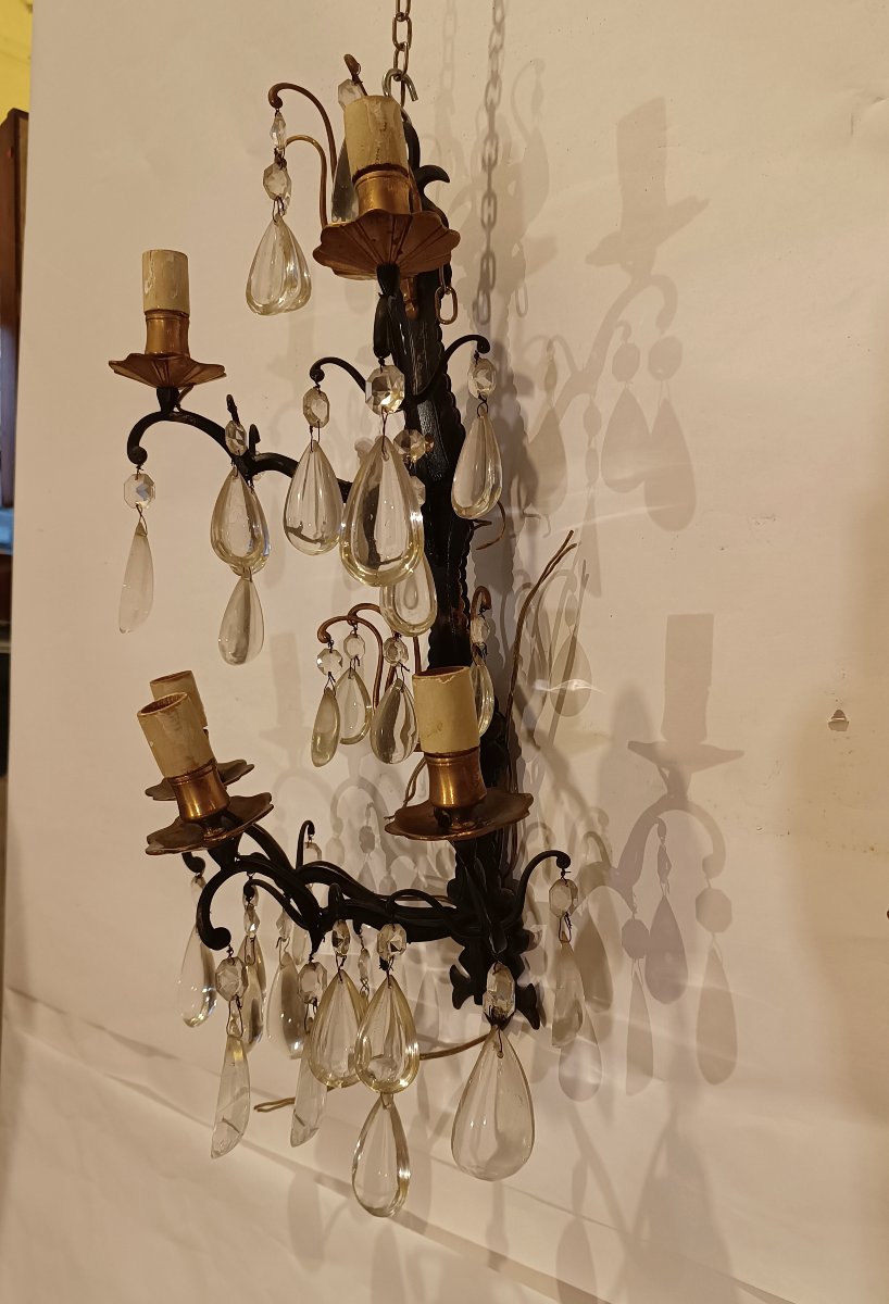 Early 20th Century Pair Of Bronze And Crystal Wall Lights-photo-4