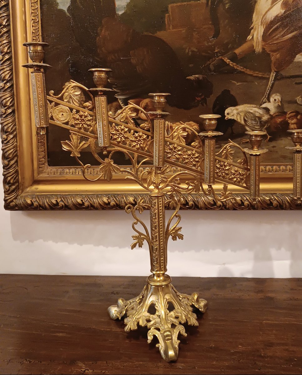 PAIRE DE CANDÉLABRES DORÉS DU MILIEU DU 19ème SIÈCLE-photo-3