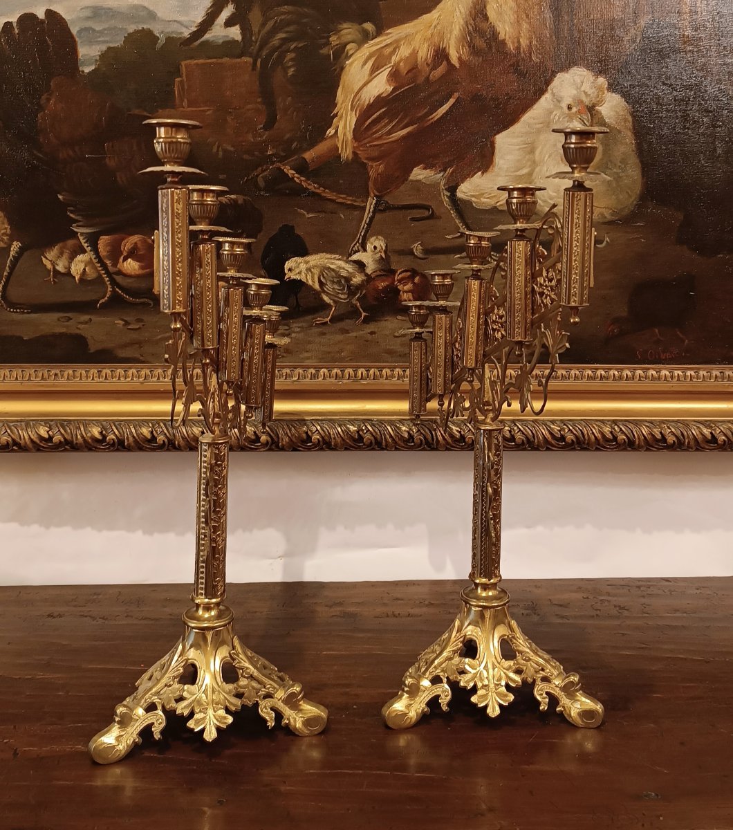 PAIRE DE CANDÉLABRES DORÉS DU MILIEU DU 19ème SIÈCLE-photo-3