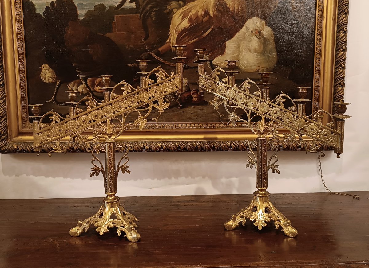 PAIRE DE CANDÉLABRES DORÉS DU MILIEU DU 19ème SIÈCLE-photo-5