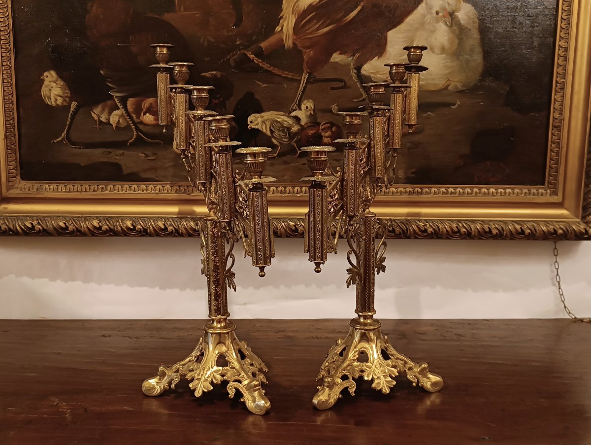 PAIRE DE CANDÉLABRES DORÉS DU MILIEU DU 19ème SIÈCLE-photo-6