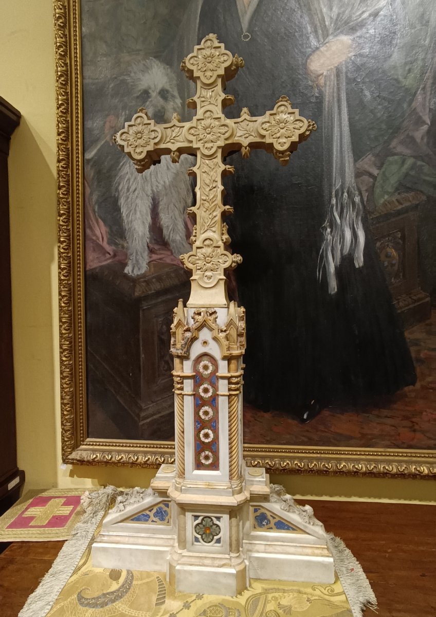 Mid-19th Century Marble And Semi-precious Stone Crucifix-photo-4