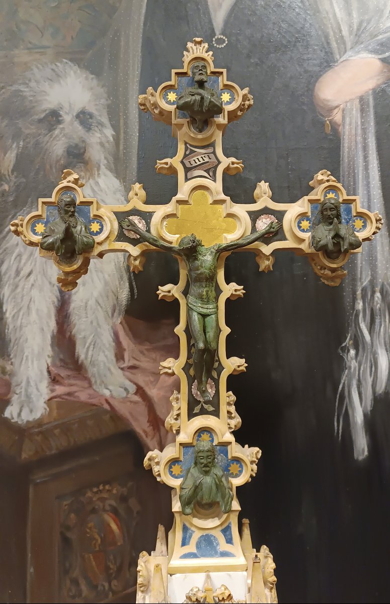 Mid-19th Century Marble And Semi-precious Stone Crucifix-photo-3
