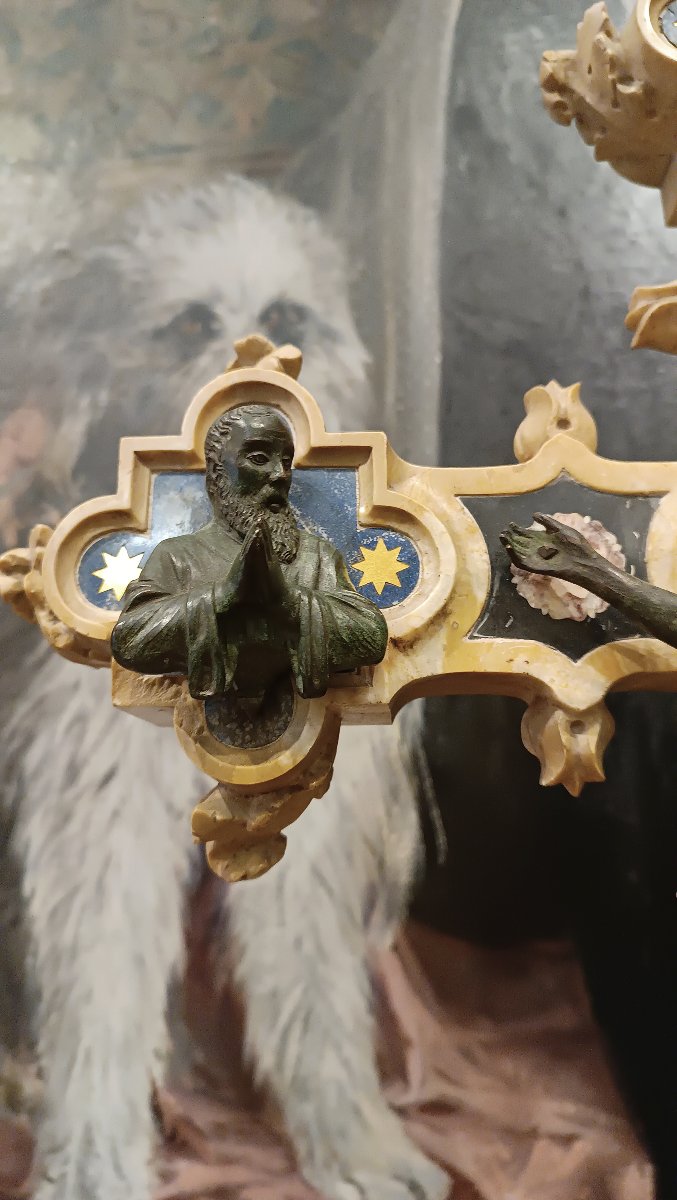 Mid-19th Century Marble And Semi-precious Stone Crucifix-photo-4